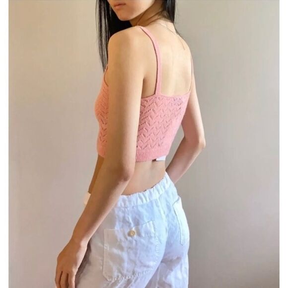 NWT Zara Pink Alpaca & Wool Blend Pointelle Cropped Top - Picture 5 of 12